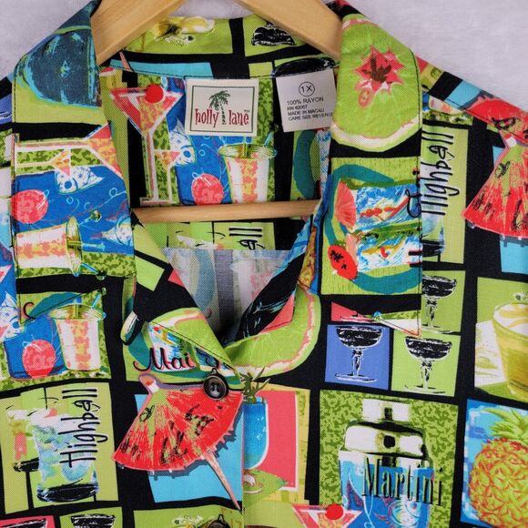 Short Sleeve 1X Top Button Tropical Mai Tai Beachy Resort Cruise Hawaii Vacation - Picture 3 of 8